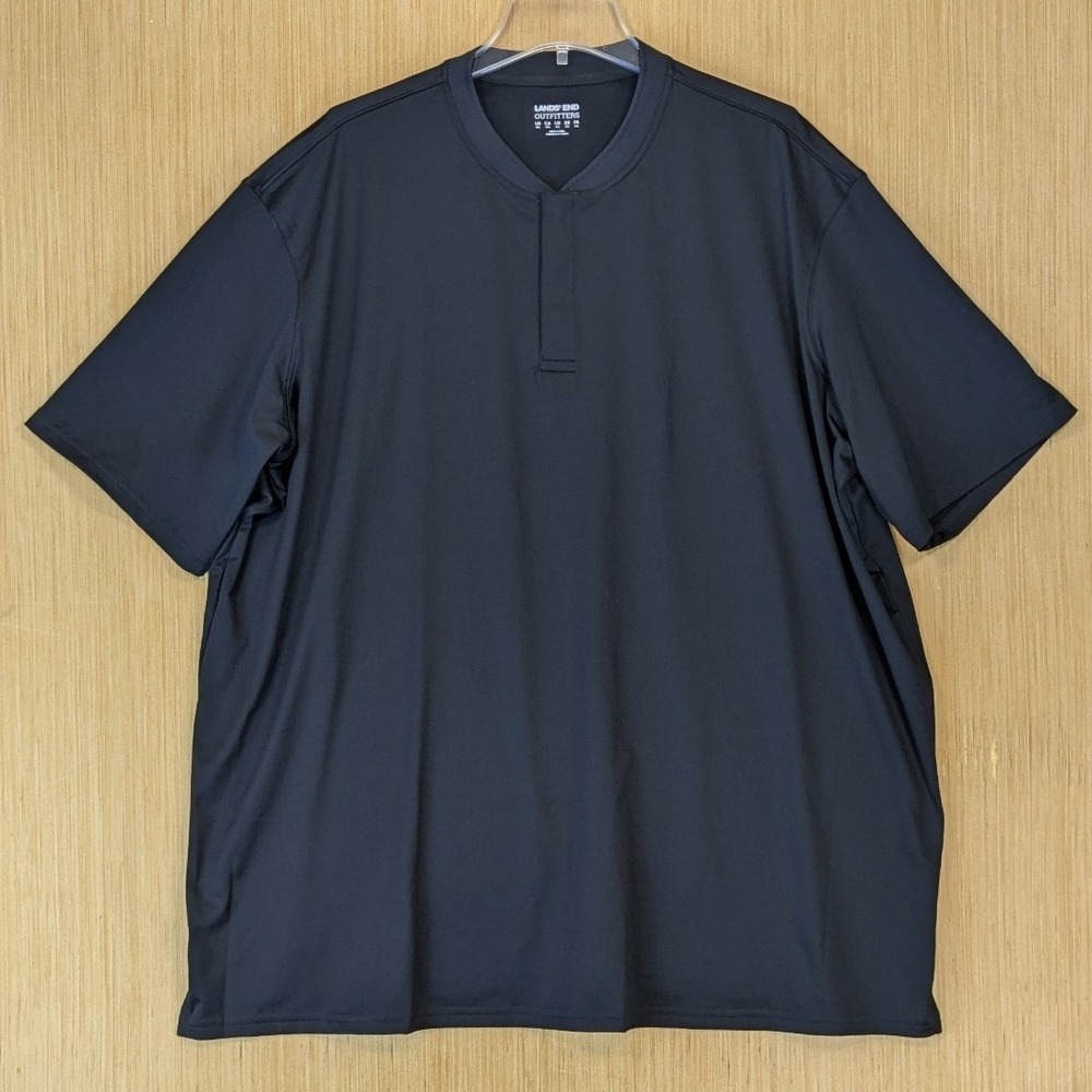Lands End Outfitters Men 3XL Black Henley Short Sleeve Performance Shirt Stretch
